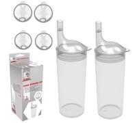 DR. BONE'S THERAPEUTICS ® Set of 2: Transparent, Wide Spout, Feeding Beakers. 250ml with Graduated Measurements and Adjustable Flow Lid - Autoclavable, Microwave Safe Spill-Proof & Leak Prevention