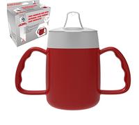 DR. BONE'S THERAPEUTICS ® Two Handled Mug with Internal Cone Blue with Spouted Lid with Small Opening, Drinking aid 140 ml (Red)