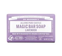 Dr Bronner's Lavender Pure-Castile Bar Soap, Made with Organic Oils With No Synthetic Fragrances Preservatives or Thickeners, For Face, Body & Hair, Fair Trade Certified & Vegan Friendly, 140g Bar