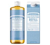 Dr. Bronners Pure-Castile Liquid Soap Bottle & Refill Carton - Made with Regenerative Organic Certified Oils 82% Less Plastic-18-in-1 Uses for F
