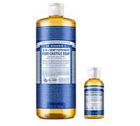 Dr. Bronner's - Pure-Castile Liquid Soap (Peppermint 32 ounce and 2oz bundle) - Made with Organic Oils 18-in-1 Uses: Face Body Hair Laundry Pet