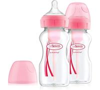 Dr Brown Options+ Twin Pack Anti-Colic Wide Neck Baby Bottles 270ml Pink UK