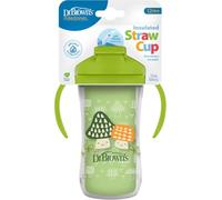 Dr. Brown’s Milestones Insulated Sippy Cup with Straw and Handles, Green Mushrooms, Spill-Proof Tumbler with Lid, 10 oz/300 mL, BPA Free, 12m+