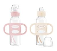Dr. Brown’s Milestones Narrow Transitional Sippy Bottle with Silicone Handles 8oz 250mL 6m+ Light Pink and Ecru 2-Pack