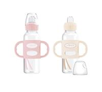 Dr. Brown’s Milestones Narrow Transitional Sippy Bottle with Silicone Handles 8oz 250mL 6m+ Light Pink and Ecru 2-Pack