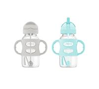 Dr. Brown’s® Milestones™ Wide-Neck Sippy Straw Bottle with 100% Silicone Handles, 9oz/270mL, Gray & Green, 2 Pack, 6m+