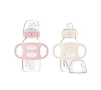 Dr. Brown’s Milestones Wide-Neck Transitional Sippy Bottle with Silicone Handles, 9oz 6m+ Light Pink and Ecru 2-Pack