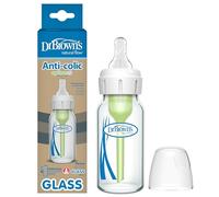 Dr. Brown’s Natural Flow Anti-Colic Options+ Narrow Glass Baby Bottle, 4oz/120ml, with Level 1 Slow Flow Teat, 1-Pack