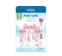 Dr. Brown’s Natural Flow Anti-Colic Options+ Narrow Pink Baby Bottle Gift Set with Bottle Cleaning Brush and Storage/Travel Caps, 0m+, BPA Free