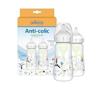 Dr. Brown’s Natural Flow Anti-Colic Options+ Wide-Neck Baby Bottle Designer Edition Bottles, Dinosaur Decos, 9oz/270ml, Level 1 Teat, 2-Pack, 0m+