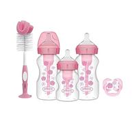 Dr. Brown’s Natural Flow Anti-Colic Options+ Wide-Neck Bottle Gift Set with Breast-Like Teat Shape, Advantage Soother and Baby Bottle Cleaning Brush, Pink