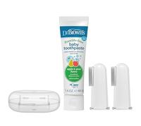 Dr. Brown's 100% Silicone Baby Finger Toothbrush and Toothpaste Set, 2-Pack Toothbrush with Storage Case, Fluoride-Free Apple Pear Toddler Toothpaste