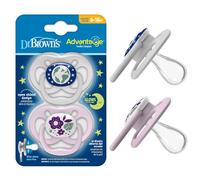 Dr. Browns Pacifiers Advantage - Glow-in-the-Dark, Symmetrical Silicone, BPA Free, 6-18m, 2 Pack