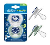 Dr. Brown's Advantage Glow-in-The-Dark Baby Pacifier, Fully Symmetrical Soother with Soft Silicone Bulb, 0-6m, BPA Free, Blue Ocean, 2 Pack (Style May Vary)