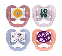 Dr. Brown's Advantage Glow-in-the-Dark Baby Pacifier, Fully Symmetrical Soother with Soft Silicone Bulb, 0-6m, BPA Free, Lavender Love and Coral Ocean, 4 Pack (Style May Vary)