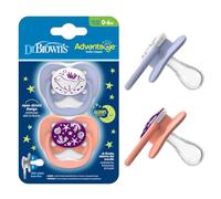 Dr. Brown's Advantage Baby Pacifiers, Glow-in-The-Dark, 0-6 Month Pacifiers, Pink, 2 Count