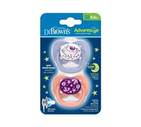 Dr Brown's Natural Flow Advantage Glow in the Dark Soother - Pink, Stage 1 (0-6 months) 2 pack