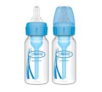 Dr. Brown's Anti-Colic Options+ Narrow Baby Bottle, 4oz/120 ml, with Level 1 Slow Flow Teat, Pack of 2, Blue