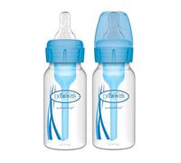 Dr. Brown's Anti-Colic Options+ Narrow Baby Bottle, 4oz/120 ml, with Level 1 Slow Flow Teat, Pack of 2, Blue