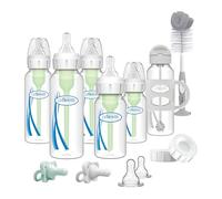 Dr. Brown's Anti-Colic Options+ Narrow Bottle Gift Set with Sippy Straw Bottle, HappyPaci Silicone Pacifiers, Storage/Travel Caps, and Bottle Brush, Green/Gray