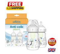 Dr. Brown's Anti-Colic Wide-Neck Baby Bottle 5oz, Jungle 2-Pack for Newborns