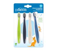Dr. Brown's Infant-to-Toddler Toothbrush Set Soft & Gentle Manual Toothbrushes for Baby Green/Dark Blue/Ecru/Blue BPA Free 0-3 Years - 4-Pack