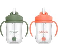 Dr. Brown's Milestones, Baby's First Straw Cup Sippy Cup with Straw, 6m+, 9oz/270ml, 2 Pack, Coral & Olive Green, BPA Free