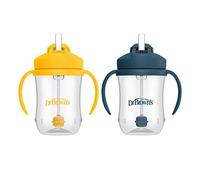 Dr. Brown's Milestones Baby's First Straw Cup, Training Cup with Weighted Straw, 9oz/270mL, Dark Blue/Vintage Yellow, BPA Free, 6m+, 2 Pack