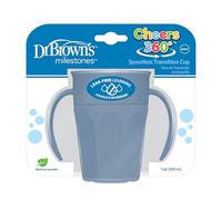 Dr. Brown's Milestones Cheers 360 Cup Spoutless Transition Cup with Handles for Easy Grip and Leak-Free Learning, Blue, 7 oz/200 mL