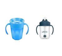 Dr. Brown's Milestones Cheers 360 Cup Spoutless Transition Handles for Easy Grip & Leak-Freere Baby’s First Straw Cup, Training Weighted Straw, Dark Blue, 6m+