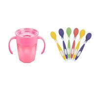 Dr. Brown's Milestones Cheers 360 Cup Spoutless Transition Handles for Easy Grip & Leak-Freere Soft-Tip Toddler Spoons Long Handle Baby-Led Weaning, BPA Free Pack of 6