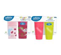 Dr. Brown's Milestones Cheers 360 Spoutless Transition Cup, Travel Friendly and Leak Free Sippy for Babies and Toddlers, Pink Animals + Green/Pink, BPA-Free, 10 oz/300 mL, 9m+, 4-Pack