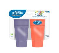 Dr. Brown's Milestones Cheers 360 Spoutless Transition Cup, Travel Friendly and Leak Free Sippy for Babies and Toddlers, Coral and Purple, BPA-Free, 10 oz/300 mL, 9m+