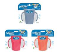 Dr. Brown's Milestones Cheers 360 Spoutless Transition Cup with Handles, Travel Friendly and Leak Free Sippy for Babies and Toddlers, 7 oz/200 mL, 6m+, Blue/Pink/Coral Bundle 3-Pack