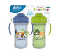 Dr. Brown's Milestones Insulated Drinking Cup with Straw and Handles, Leak Proof Drinking Cup with Lid, Blue and Green, 300ml, 300ml, BPA Free, 12m + 2 Pack