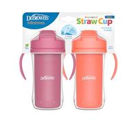 Dr. Brown's Milestones Insulated Sip Cup with Straw and Handles with Lid, Pack of 2, Pink, 300 ml, BPA Free, 12m+