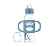 Dr. Brown's Milestones Narrow Sippy Bottle with 100% Silicone Handles,Easy-Grip Bottle with Soft Sippy Spout,8oz/250mL,BPA Free,Light-Blue,6m+
