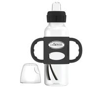 Dr. Brown's Milestones Narrow Sippy Spout Bottle with 100% Silicone Handles, Easy-Grip Handles with Soft Sippy Spout, 8oz/250mL, Black, 1-Pack, 6m+
