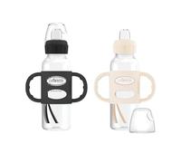 Dr. Brown's Milestones Narrow Sippy Spout Bottle with 100% Silicone Handles, Easy-Grip Handles with Soft Sippy Spout, 8oz/250mL, Black & Ecru, 2 Count (Pack of 1), 6m+