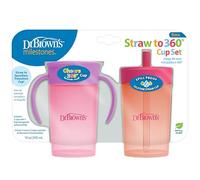 Dr. Brown's Milestones Straw to 360° Cup Set, Convertible Toddler Training Cup Set with Interchangeable Silicone Straw and 360 Degree Cup Lids, Pink Coral, 10 oz/300 ml, BPA Free, 9 m+, 2 Pack
