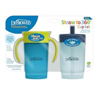 Dr. Brown's Milestones Straw to 360° Cup Set, Convertible Toddler Training Cup Set with Interchangeable Silicone Straw and 360 Degree Cup Lids, Blue Green, 10 oz/300 mL, BPA Free, 9m+, 2 Pack
