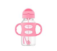 Dr. Brown's Milestones Wide Mouth Straw Bottle with 100% Silicone Handles and Weighted Straw, Pink, 270 ml, 6 Months +