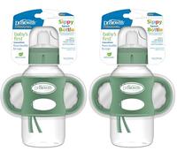 Dr. Brown's Milestones Wide-Neck Sippy Bottle with 100% Silicone Handles, Easy-Grip Bottle with Soft Sippy Spout, 9oz/270ml, 6m+, Khaki Green, 2-Pack, BPA Free