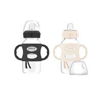 Dr. Brown's Milestones Wide-Neck Sippy Spout Bottle with 100% Silicone Handles, Easy-Grip Handles with Soft Sippy Spout, 9oz/270mL, Black & Ecru, 2-Pack, 6m+
