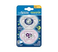 Dr. Browns Soother Natural Flow Advantage Glow-in-the-Dark 2 Count (Pack of 1) Pink, Assorted