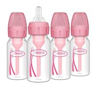 Dr. Brown's Natural Flow Anti-Colic Options+ Narrow Baby Bottle, 4 oz/120 mL, with Level 1 Slow Flow Nipple, Pink, 0m+, 4 Pack