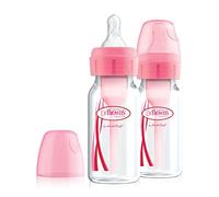 Dr Brown's Natural Flow Anti-Colic Options+ Narrow Baby Bottle, 4oz/120 ml, with Level 1 Slow Flow Teat, Pack of 2, Pink