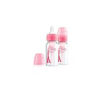 Dr Brown's Natural Flow Anti-Colic Options+ Narrow Baby Bottle, 4oz/120 ml, with Level 1 Slow Flow Teat, Pack of 2, Pink