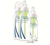 Dr Brown's Natural Flow Anti-Colic Options+ Narrow Baby Bottle, Starter Kit, 1x 4oz/120ml Bottle & 2X 8oz/250ml Bottles with Level 1 Slow Flow Teat, Kit Also Includes 2X Level 2 Medium Flow Teats