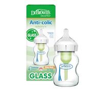 Dr Brown's Natural Flow Anti-Colic Options+ Wide-Neck Glass Baby Bottle, 5oz/150 ml, with Level 1 Teat, Pack of 1